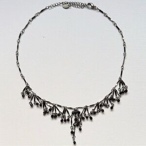 Black Beaded Fringe Statement Necklace – Adjustable 15-18”